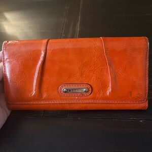 Orange Celine Patent Leather Wallet